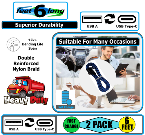 2 Pack 6ft Fast Charger Cable USB Cord for Samsung Galaxy A06 A14 15 16 25 35 55 - Picture 16 of 118