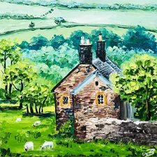 Ireland painting Irish Cottage Landscape Irish Art Impasto Painting Oil 8 х 8"
