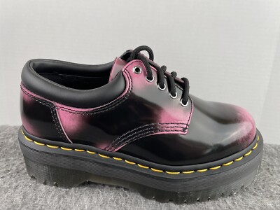 Dr. Martens 8053 Quad Distressed Leather Platform Shoes Black Pink Womens Sz 5