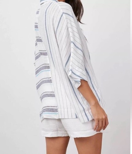 Rails Finley Shirt Mixed Agean Blue Stripe Linen Blend Women’s SIZE SMALL - Picture 4 of 13