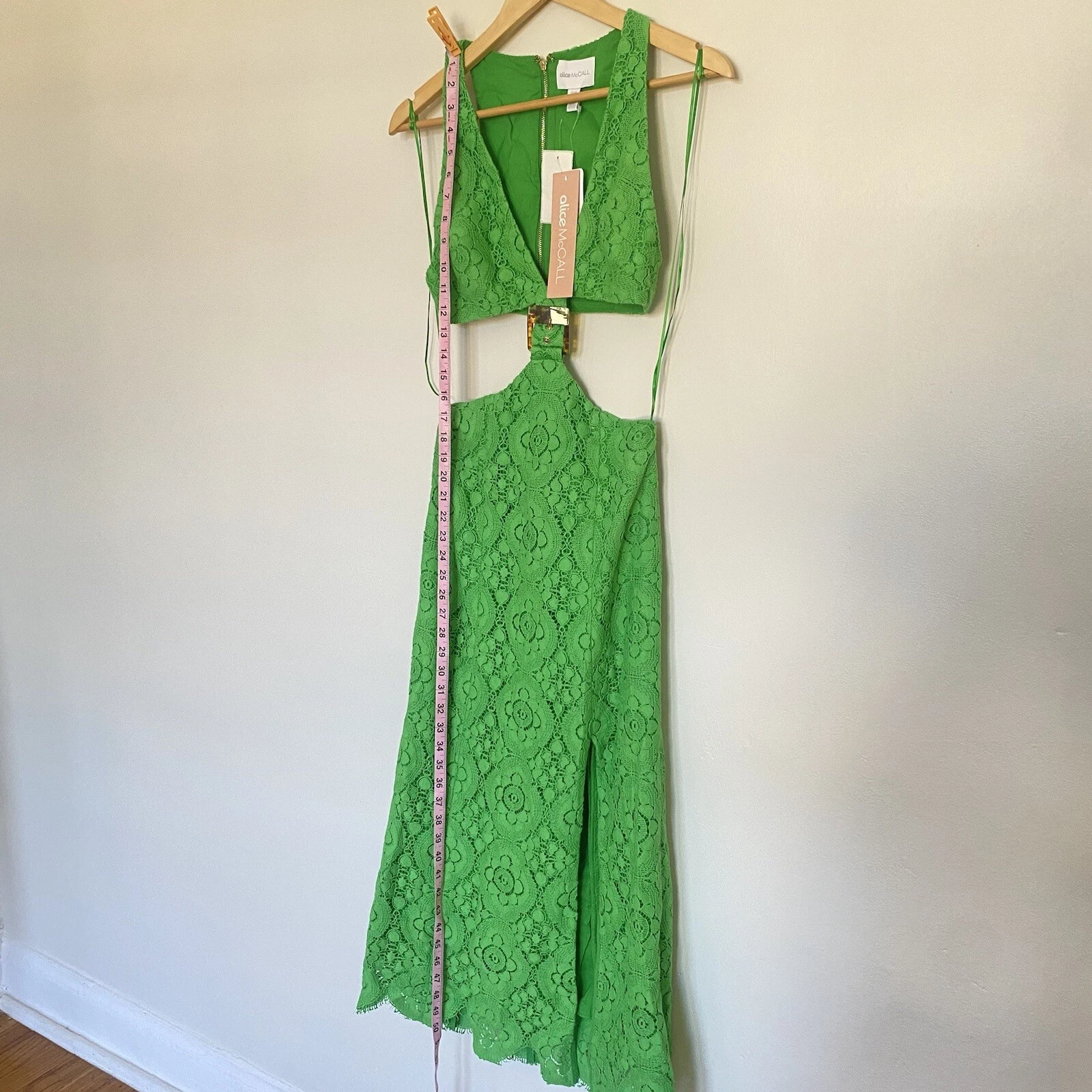 PALM ANGELS NUOVISSIMO abito midi Alice $469 McCall Yvonne pizzo lime taglia US 4 nuovo con etichette