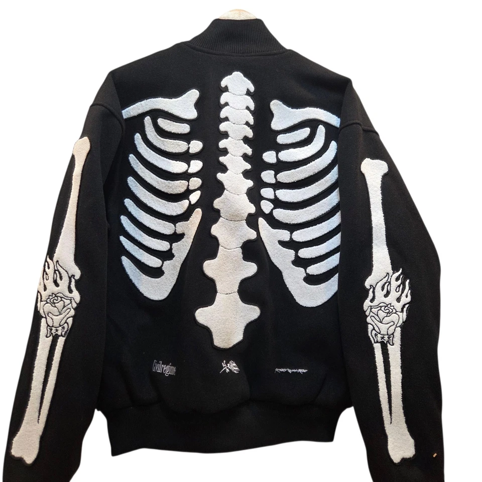Civil Regime 6 Feet Deep Varsity Jacket Men's Bomber Black Skeleton Skater L - Image 2 of 4