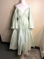 ASOS Women’s Light Green Organza Check Midi Pocketed Long Sleeve Dress Sz 4 NWT