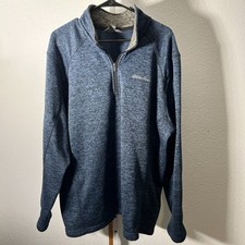 Eddie Bauer Heather Blue  Black Quarter-Zip Knit Sweater SZ XXL