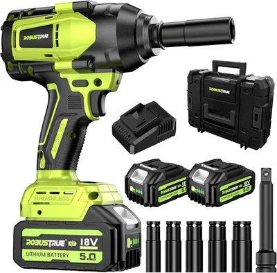 ROBUSTRUE 1/2in Electric Impact Wrench 1200Nm Torque Truck Impact Gun , 2X 5.0Ah Batteries