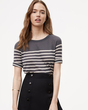 NEW NWT Loft Petite Striped Short Sleeve Sweater Size: XSP Color: Coastal Grey