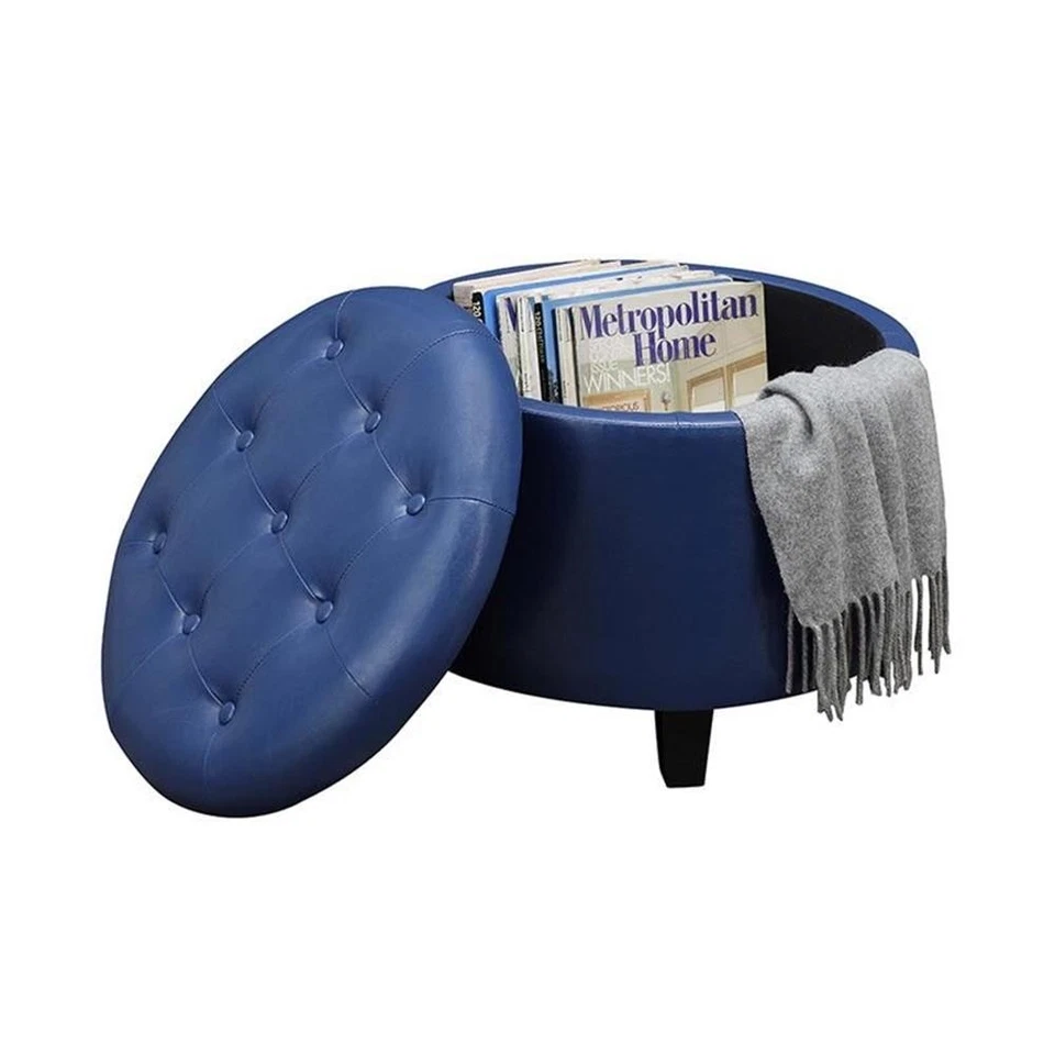 Convenience Concepts Designs4Comfort Round Ottoman Blue Faux Leather - Image 2 of 4