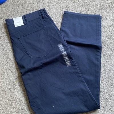 Herren M&S STRAIGHT FIT W36 L33 Struktur 5 Pocket Stretch Hose Dunkelblau