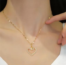 Womens Necklace Heart Pendant 18K Gold Plated Stainless Steel Jewelry Gift New