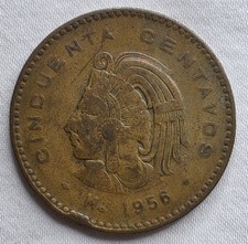 Mexico 1956 $50 Centavos coin Cuauhtémoc circulated