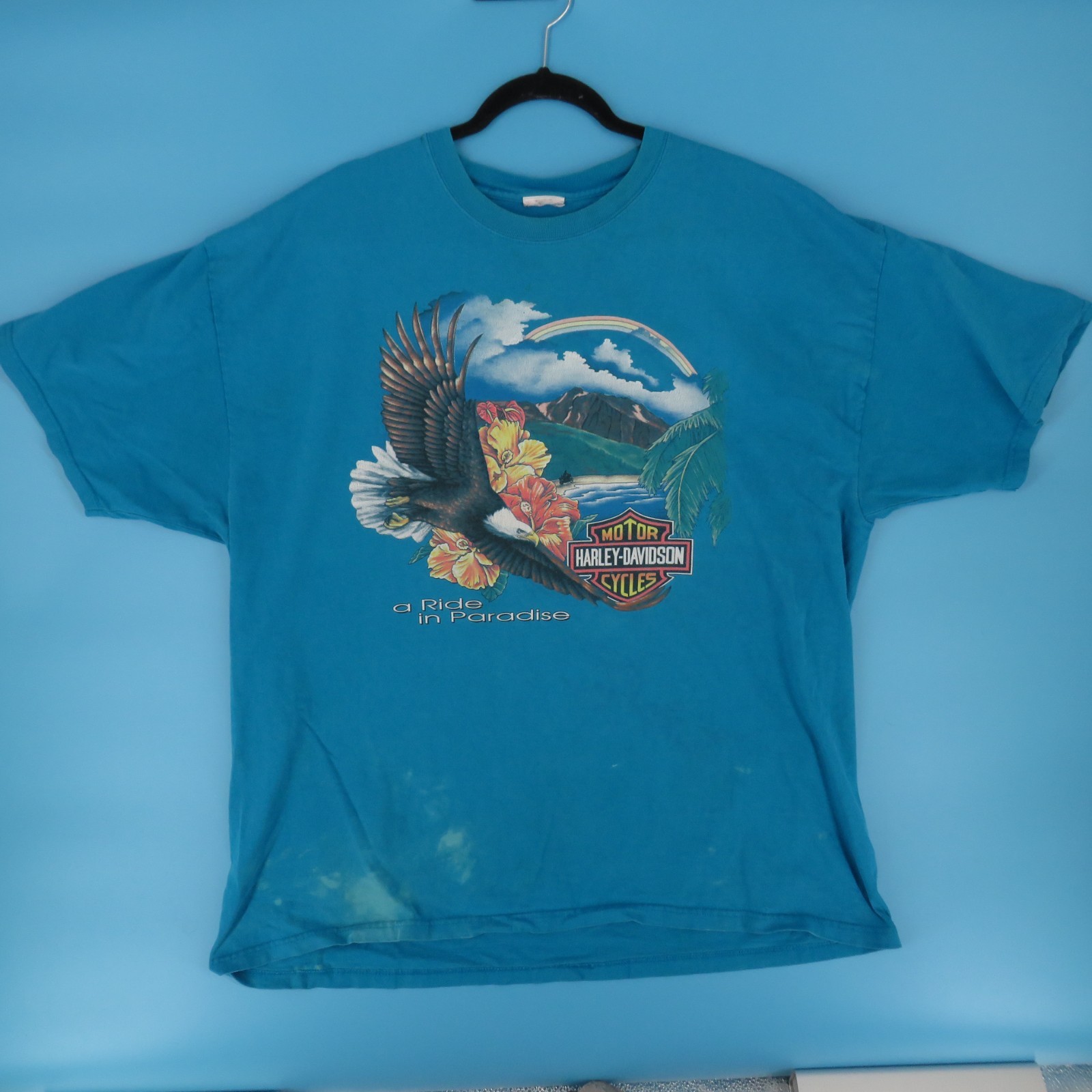 Vintage Harley Davidson Ride in Paradise T-Shirt 2XL Blue Eagle Tee