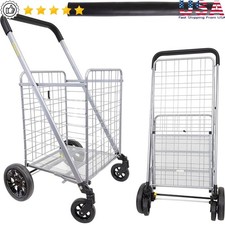 Heavy Duty Grocery Cart Utility Rolling Basket Ergonomic Handle Foldable Carrier
