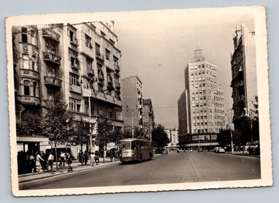 RPPC Street Scene Bucharest Romania Scalloped Boarder Postcard