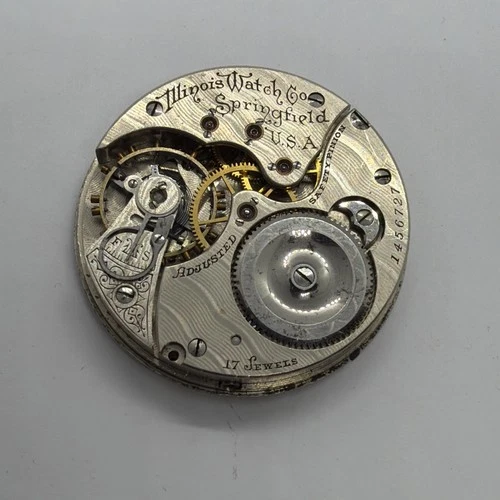Illinois Grd 175 Antique 17 J Adjusted Pocket Watch Movement For Parts Runs 727