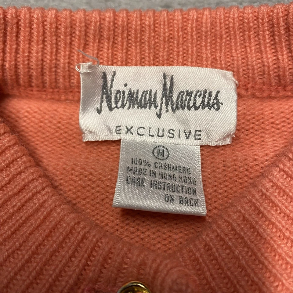 Neiman Marcus Cashmere Cardigan Sweater Womens M Coral Peach Gold Button Vintage - Image 2 of 4
