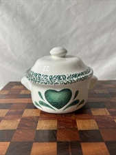 Spongeware Green Heart Crock with Lid Cottage Core
