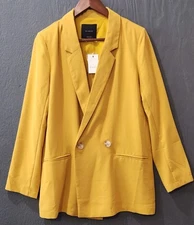 Elodie Womens Gold Yellow Pocket Lapel Open Front Lightweight Blazer Size Medium