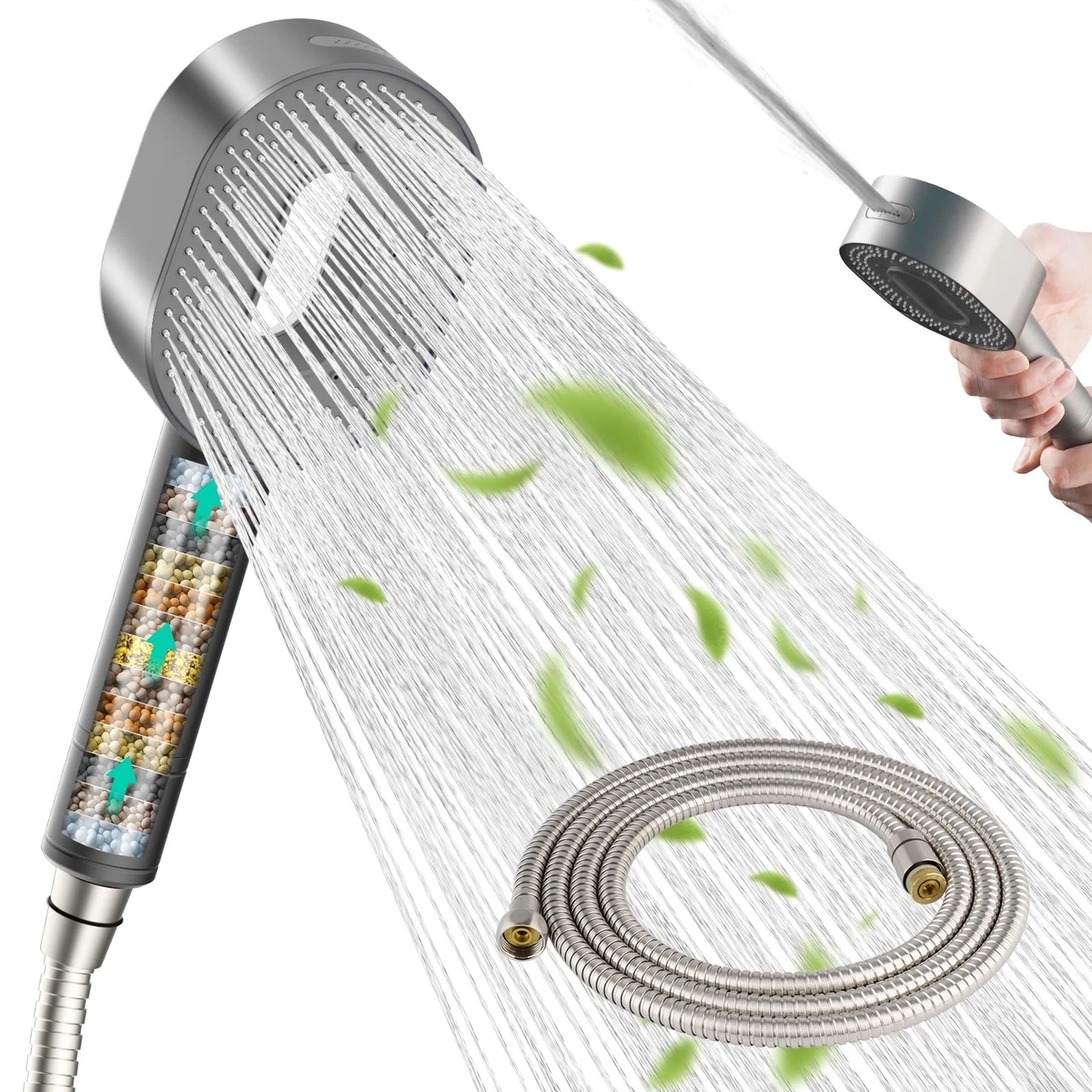 Hibbent Handheld Shower Head Set with 20 Stage Water Filter, 3 Spray Jet Modes