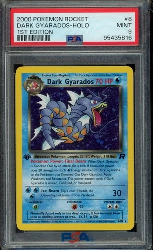 PSA 9 ENGLISH POKEMON 1ST ED DARK GYARADOS HOLO RARE 8/82 TEAM ROCKET 2000