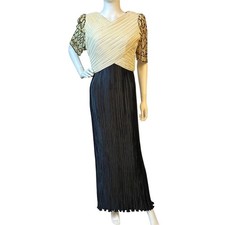 Vintage George F Couture Beaded Pleated Maxi Dress Evening Gown Party Formal KC