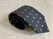 ALTEA Milano Floral Duck Print Gray Silk Wool Tie Made in Italy