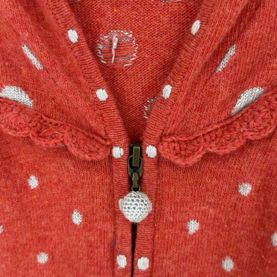 Moth 波尔卡圆点羊毛安哥拉羊绒混纺开衫连帽小号红色 — 第 2/4 张图片