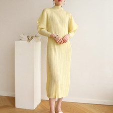 Hot Women's Midi Dress Elastic Waist Casual Long Pleated Dress Party Prom