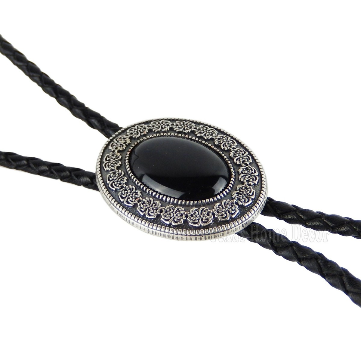 真 Black Obsidian Stone Bolo Tie Real Silver Plated 38