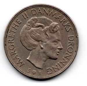 Denmark 80, Margrethe II Konge af Danmark, coat of arms, 1 Krone, accept offer 1