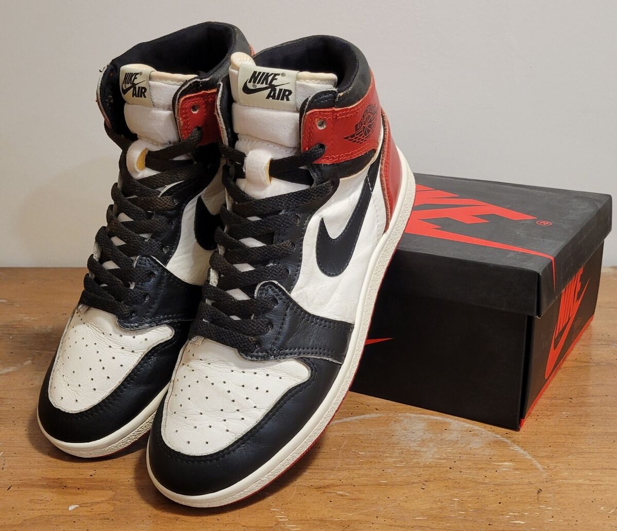 1985 Nike Air Jordan 1 Black Toe US 9 Vintage Rare *see 1985 Nike Air Jordan 1 Black Toe US 9 Vintage Rare *see