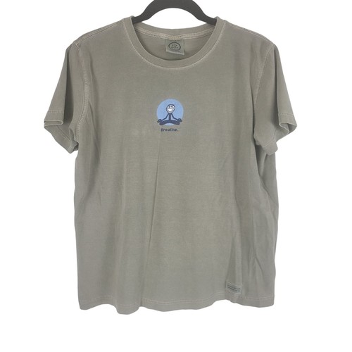 Life Is Good 100% Cotton T Shirt M Womens Short Sleeve Crew Neck Pullover Grey