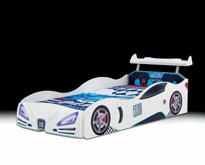 Autobett Kinderbett VERON XR-4 Basic in Weiß Rennwagen-Design mit LED Frontlicht - Bild 1 von 3