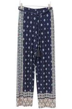 Susan Graver Regular Printed Liquid Knit Pull-on Pants Navy Blue