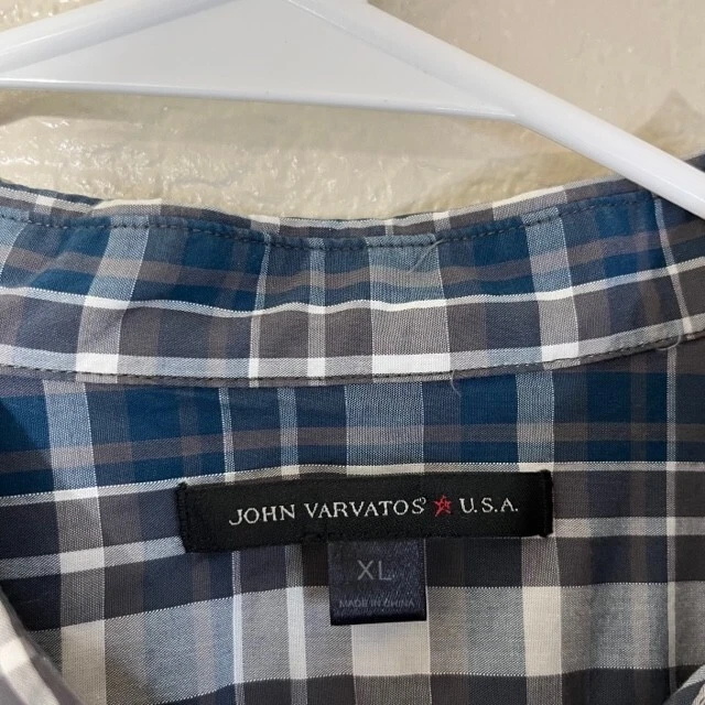 John Varvatos Shirt Mens XL Long Sleeve Button Up Peace Sign Logo Gray Blue - Image 3 of 4