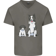 Un T-Shirt En Coton Pour Homme À Col En V Avec Un Chiot Et Un Border Collie