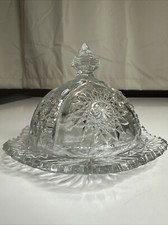 Vintage Antique Indiana Glass Oval Star Butter Dish  Cover