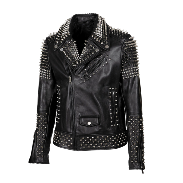 New Men's Full Black Real Leather Spiked Studded Unique Punk Leather ...