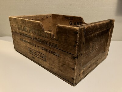 Vintage Atlas Dynamite Wooden Crate, Wilmington, DE Deleware, Wood Box Powder Co