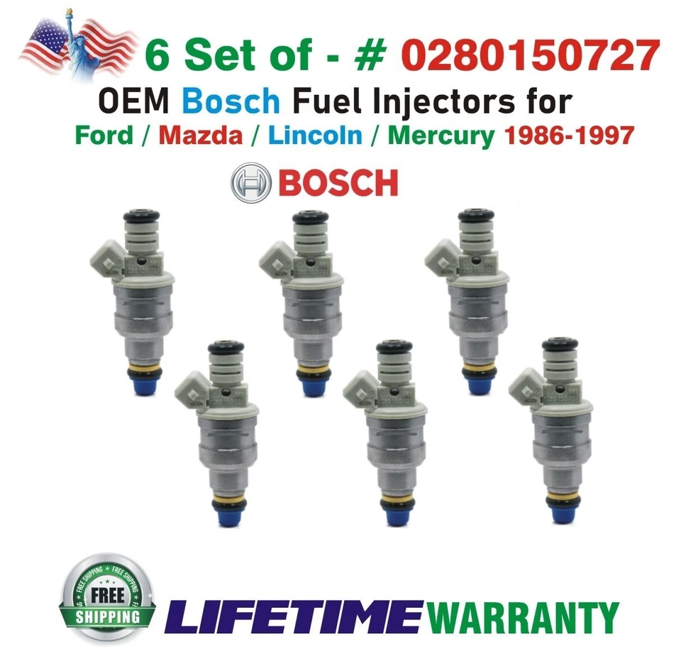 OEM x6 Bosch HP Upgrade Fuel Injectors for 1986-1997 MERCURY/FORD/LINCOLN/MAZDA - Image 2 of 4