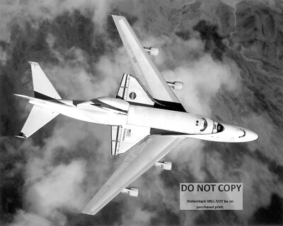 OVERHEAD VIEW SPACE SHUTTLE COLUMBIA ON 747 TRANSPORT 8X10 NASA PHOTO (BT-761)