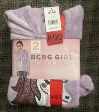 BCBG Girls Plush Hoodie  Legging 10/12 M Purple Gray 2PC Sequin Unicorn