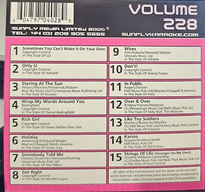 SF228       SUNFLY KARAOKE CDG VERY RARE, NOT SOLD IN THE USA  LOT UK