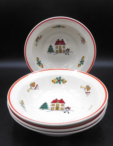 4 Vintage Jamestown China Soup/Cereal Bowls - The Joy of Christmas
