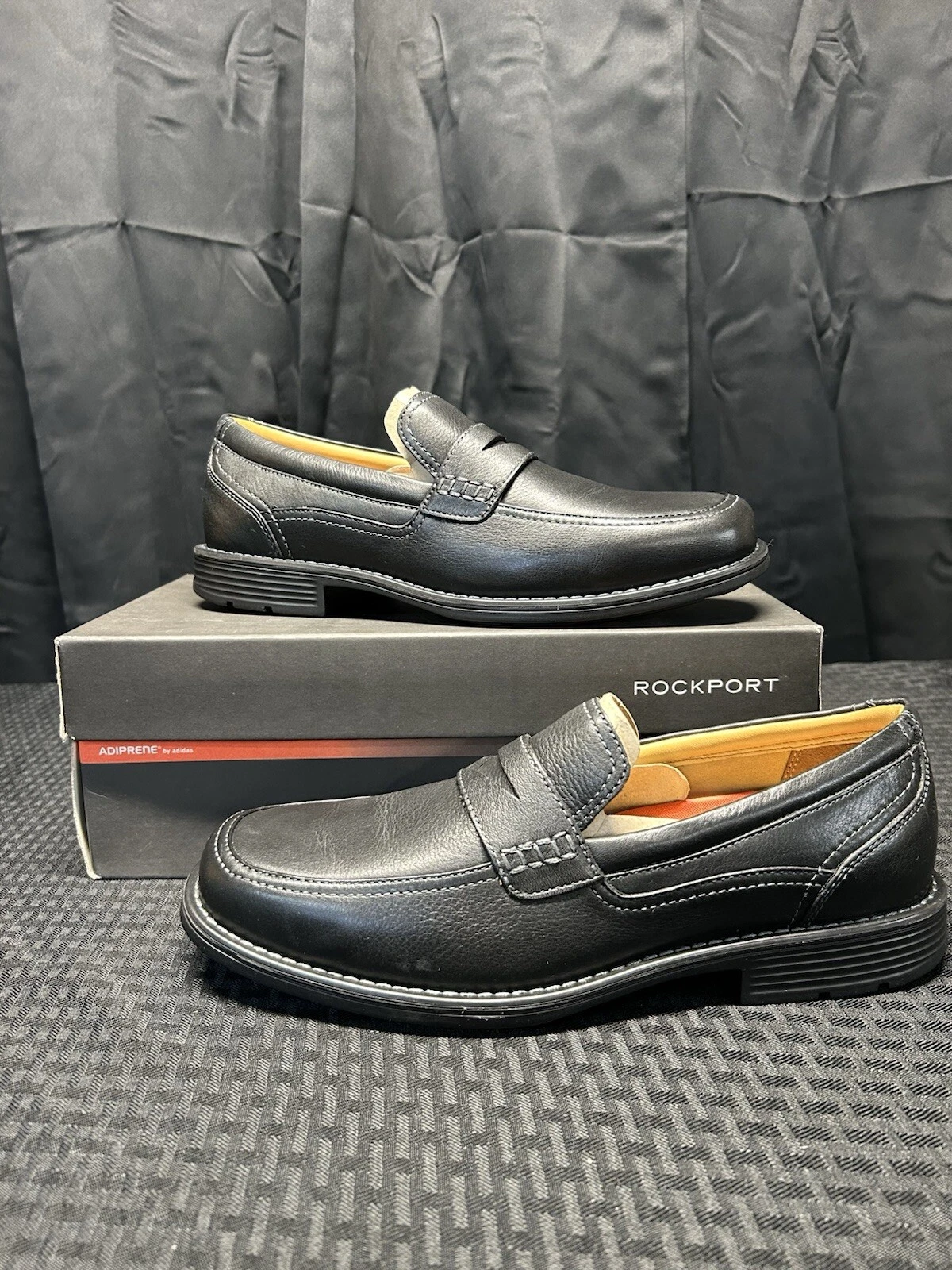 Mocassini da uomo Rockport Liberty SQ Penny in pelle Adidas neri