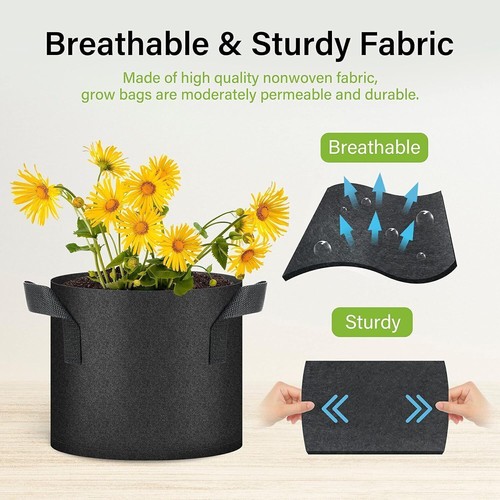 5/10X PFLANZSÄCKE MIT HENKELN PFLANZTASCHE GROW PLANT BAGS PFLANZBEHÄLTER 11-26L - Bild 5 von 27