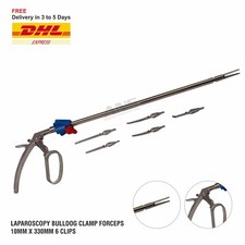 ANS Laparoscopy Bulldog Clamp Forceps 10mm x 330mm with 6 Clips