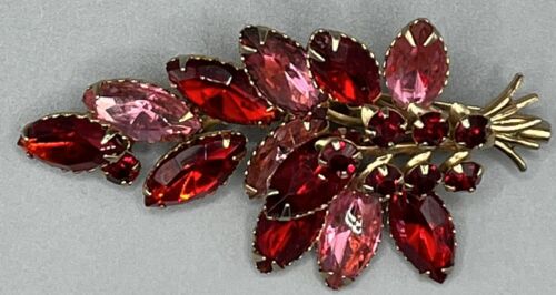 Vintage Red & Pink Rhinestone Brooch/Pin Prong Se… - image 1