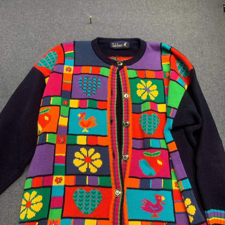 Cárdigan para mujer Tulchan talla M suéter con retazos multicolor 100 % algodón Foto 2 de 4
