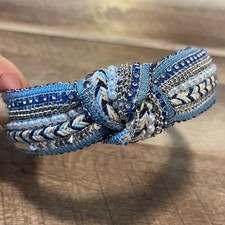 Sparkling Blue Beaded Knot Headband Women's Fashion Accessory