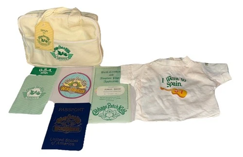Vtg Cabbage Patch Kids Airways Canvas Travel Bag Birth Cert Passport Shirt Spain